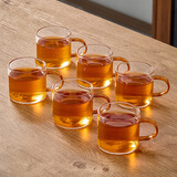 雅集茶具耐热透明玻璃杯家用办公室品茶杯晓茶杯水杯100ml琥珀把6个装