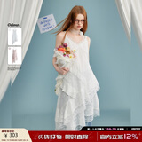 UNIFREE【明星同款】蕾丝吊带连衣裙不规则纯欲中长款蛋糕裙 白色 2XL