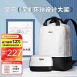 乐上（LEXON）双肩电脑包女14英寸笔记本休闲环保抗撕纸情侣书包两件套白黑色