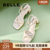 百丽（Belle）方头一字带凉鞋女商场同款粗跟凉鞋A9X1DBL4 米白 36 (230mm)
