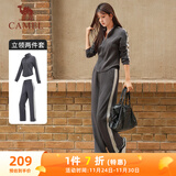 骆驼（CAMEL）立领健身女装撞色修身两件套运动服 Y24CAWL6620 墨灰 XXL
