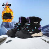 JEEP吉普男童雪地靴防滑冬季2026新款高帮儿童棉鞋魅影黑/紫罗兰35