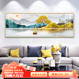 瑞尚（RUISHANG） 新中式客厅装饰画大气山水画横版沙发背景墙画挂画轻奢晶瓷壁画 富水金山 240*80/晶瓷面/适合3.5沙发