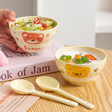 可爱葫芦陶瓷家用奶油饭碗少女心网沙拉卡通手绘高颜值心碗大容量 蜜蜂熊两碗两勺