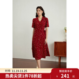 独束大码女装法式小翻领连衣裙女夏季新款遮肉显瘦雪纺裙子 红色-长款 XL （尺码：3）