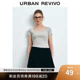 UR秋季新款女装少女感蕾丝花边显瘦正肩短袖T恤UYY440030 花灰 S