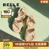 百丽（Belle）满钻条带繁星休闲凉鞋女商场款厚底凉鞋A9S2DBL4 杏色 36 (230mm)