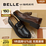 百丽（Belle）张凌赫推荐海鸥乐福2.0版25秋新款女商场牛皮皮鞋B5J1DCA5预售 【刘雯同款】黑色（4CM） 2.0 37