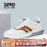 零度男鞋休闲皮鞋2025新款潮流男士休闲鞋品牌真牛皮小白鞋舒适运动鞋 白棕1130(欧码) 40