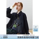 范思蓝恩22FS4106韩系气质牛角扣大衣女秋冬学院风双面羊毛呢外套 藏青色 L