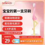 布朗博士幼儿软毛牙刷1-4岁口腔清洁学习款 防蛀牙启蒙早教神器（火烈鸟）