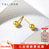 谢瑞麟（TSL）足金黄金耳钉光面圆球简约耳环气质小坠耳饰YK259 约1.45g  工费220元