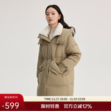 艾莱依仿羊羔毛领羽绒服女中长款大衣保暖外套 典雅绿 S