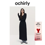 欧时力OCHIRLY 羊毛软糯优雅毛针织连衣裙V领秋冬季新品通勤简约 深灰 S