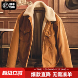 马登工装美式复古灯芯绒棉服夹克男仿羊羔毛秋冬保暖外套男士加厚棉衣 姜黄色 S
