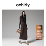 欧时力OCHIRLY抗起球羊毛针织连衣裙长款优雅季新品通勤松弛感新 深啡 M