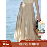 茵曼（INMAN）半身裙2025夏女装新款松紧高腰A字小个子中长白半裙子 浅卡其 M