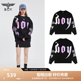 BOY LONDON【紫气东来】秋季情侣款长袖渐变印花圆领卫衣N03904 黑色 L