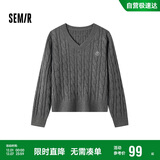 森马（Semir）森柔毛衫|毛衣女刺绣V领显瘦宽松2024绞花上衣复古风109724107014