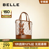 百丽质感水桶包轻奢小众斜挎手提托特包X9001DX2 米色 F