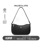 INJOYLIFE 单肩小包女新款短带女包复古月牙包手拎气质手提包 黑色