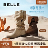 百丽（Belle）吴千语同款荒野来信西部靴女25新款商场绒面堆堆长靴3QFC3DG5预售 浅啡色长筒-单里【吴千语同款】 36