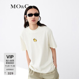 MO&Co.春夏卡通刺绣小黄鸭高领内搭上衣短袖T恤女黑色白色内搭 C11米白 S