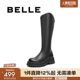 百丽（Belle）金晨明星同款厚底小V靴弹力靴女冬季商场款长靴B9D1DDG4 黑仙草（微光皮面）- 绒里 37 (235mm)