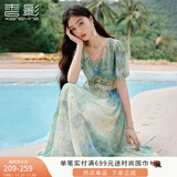 香影海边度假晕染连衣裙女2025夏季新款民族风波西米亚v领雪纺裙 绿花 连衣裙  M 160/84A/95-110斤