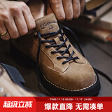 马登反绒拼接短脸鞋男冬季新款厚底低帮圆头休闲百搭皮鞋复古工装鞋 雪茄色  马登工装 38