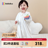 bebebus婴儿睡袋春秋冬儿童恒温分腿连体睡衣宝宝四季通用防踢被夹棉S码