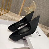 依零依蓓高跟鞋春夏秋新品绒面黑色简约尖头细跟性感单鞋女浅口职业工作鞋 898-000黑色【7.5厘米】 35