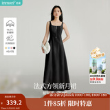 茵曼（INMAN）章若楠同款欧若风法式吊带连衣裙2025夏季新品女装淡鹅黄色裙子 黑色 S