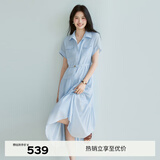 伊芙丽（eifini）蒋欣代言醋酸腰带收腰蛋糕A摆通勤衬衫式连衣裙女2025夏装新款 天空蓝 S 80-105斤