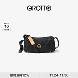 GROTTO个乐黑石包小号迷你号无性别主义植鞣绵羊皮单肩斜挎软包礼物 黑石S水波纹金标