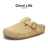Devo软木鞋男女时尚包头鞋勃肯拖鞋新品休闲外穿拖鞋3624 浅米黄反绒皮 37 （建议拍小一码）