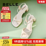 百丽（Belle）方头一字带凉鞋女商场同款粗跟凉鞋A9X1DBL4 米白 37 (235mm)