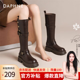 达芙妮骑士靴女长靴长筒靴百搭学院风气质皮带扣调节2025冬季新款 棕色 37 (235mm) 标准码