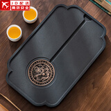 茶盘托盘乌金石密胺干泡盘托盘小号办公蓄水排水两用简约功夫茶具盘 花边(乌金/石英茶盘)-合金/龙腾盛世