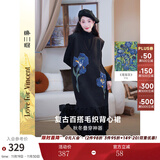 两三事梵高针织背心裙2024秋冬新款黑色毛衣内搭连衣裙 鸢尾遐想 黑色 M