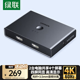 绿联HDMI2.0分配切换器二进四出4K60Hz高清视频2进4出兼容1分4笔记本电脑显示器接电视投影分屏 70690