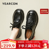 意尔康厚底小皮鞋女英伦风系带单鞋平底乐福鞋春秋款 26201W 黑色 37