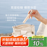 EACHY化妆包便携双拉链收纳包收纳袋小包方便携带轻便网纱包-奶杏色-M