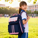 Edison小学生书包护脊减负反光大容量防泼水防下坠儿童背包2215-1蓝粉