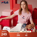 斐乐（FILA）官方女士短袖T恤夏印花运动女装针织短袖套头衫小熊T刺绣上衣 麦町粉-PK 2XL 180/96A