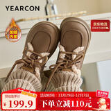 意尔康女鞋加绒保暖休闲棉鞋厚底勃肯鞋毛毛鞋女 14458W棕色38