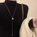 格蒙珍珠流苏项链女轻奢高级感小众设计感毛衣链银色款