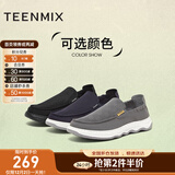 天美意男鞋舒适懒人软底帆布鞋一脚蹬男休闲布鞋 黑色 43