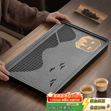 忆壶茶（YIHUTEA）茶盘托盘家用茶台带排水小型沥水储水实木功夫托盘泡茶具竹茶托 仿乌金石茶盘-大号36.5*23.5*3.4cm
