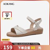 奥康（Aokang）女鞋坡跟一字带凉鞋牛皮舒适日常休闲外穿妈妈鞋T666688811米36码